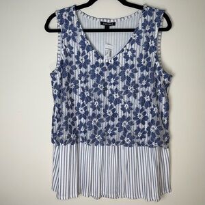 Roz & Ali | NWT Blue Floral Lace Overlay Sleeveless Top | Large